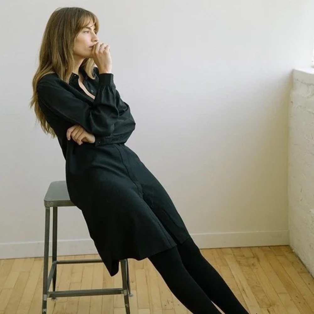 Tradlands Chelsea dress Black Long Sleeve button down women’s size small linen